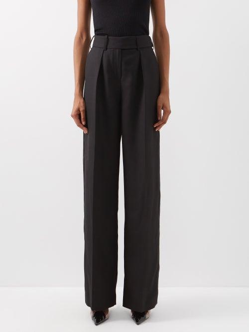 Alexandre Vauthier - High-rise Pleated Wool-twill Trousers - Womens - Black