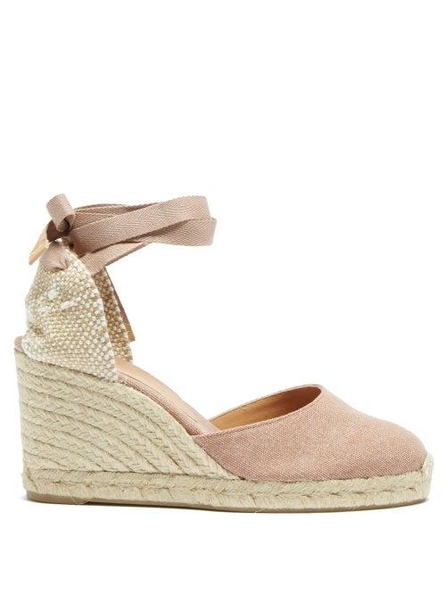 Matchesfashion.com Castaer - Carina 80mm Pink Canvas W Natural Yute Espadrille - Womens - Dark Pink