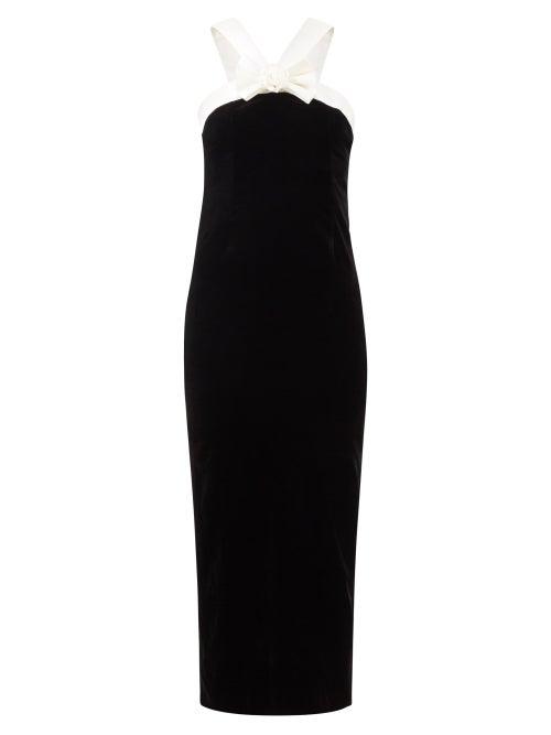 Alessandra Rich - Bow-appliqu Velvet Dress - Womens - Black