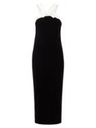 Alessandra Rich - Bow-appliqu Velvet Dress - Womens - Black