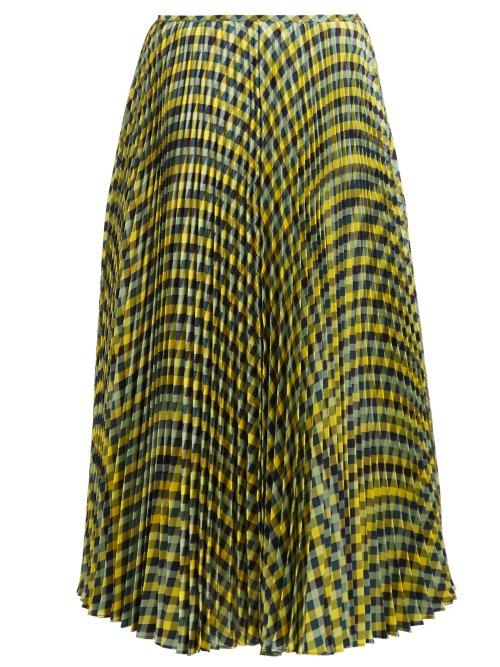 Matchesfashion.com Joseph - Abbot Pleated Diamond Print Silk Skirt - Womens - Yellow Multi