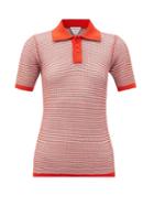Matchesfashion.com Bottega Veneta - Polo Striped Cotton-blend Net Top - Womens - Red Multi