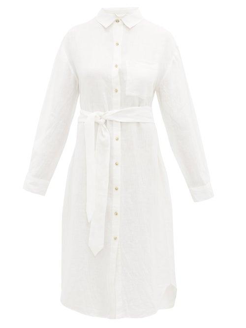 Matchesfashion.com Mara Hoffman - Sylvia Belted Linen Shirtdress - Womens - White