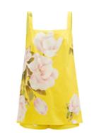 Matchesfashion.com Valentino - Peonia-print Cotton-blend Satin Jumpsuit - Womens - Yellow Multi