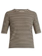 Vince Striped Silk-blend Cropped T-shirt