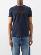A.p.c. - Vpc Flocked-logo Organic-cotton Jersey T-shirt - Mens - Navy