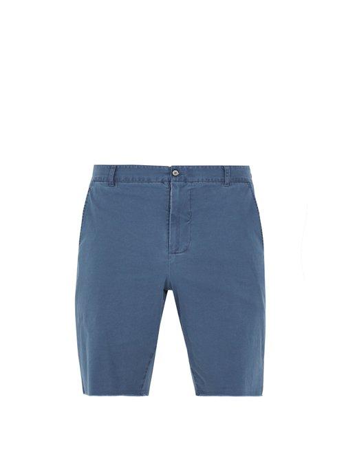Matchesfashion.com Atm - Raw Edge Cotton Blend Shorts - Mens - Blue