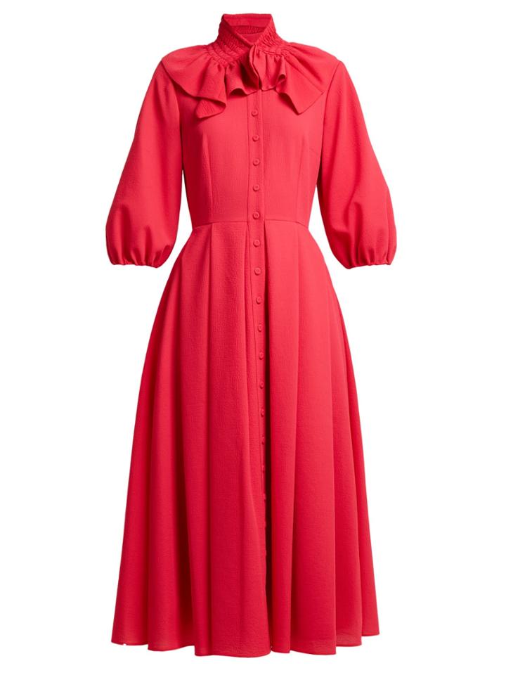 Emilia Wickstead Hilary Shirred-neck Balloon-sleeved Dress