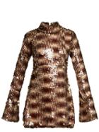 Matchesfashion.com Halpern - Sequin Embellished High Neck Flared Sleeve Dress - Womens - Animal