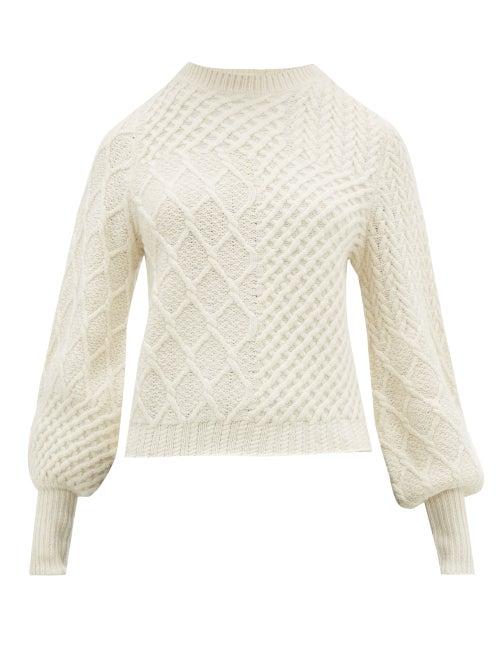 Matchesfashion.com Frame - Balloon Sleeve Aran Knit Wool Blend Sweater - Womens - Ivory