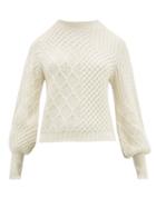Matchesfashion.com Frame - Balloon Sleeve Aran Knit Wool Blend Sweater - Womens - Ivory