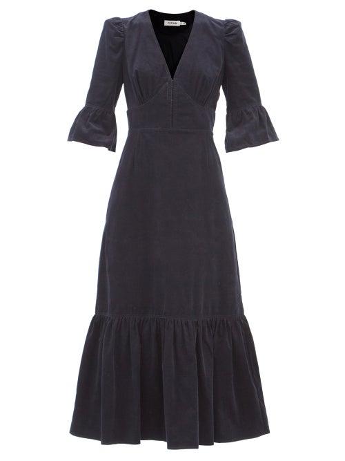 Cefinn - Daphne V-neck Cotton-needlecord Midi Dress - Womens - Navy