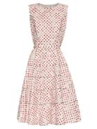 Oscar De La Renta Polka-dot Print Floral-devor A-line Dress