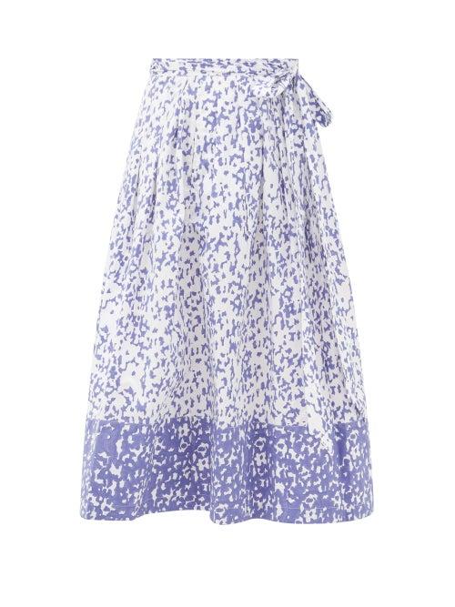 Matchesfashion.com Thierry Colson - Java Abstract-print Cotton Wrap Skirt - Womens - Blue