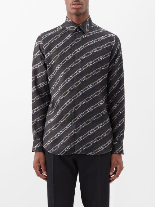 Fendi - O'lock-print Silk-twill Shirt - Mens - Black White