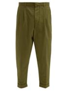 Matchesfashion.com Ami - Turn Up Cuff Cotton Twill Tapered Trousers - Mens - Green