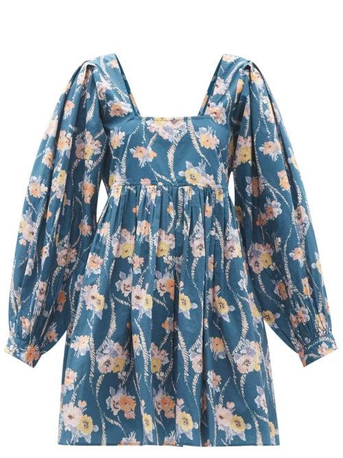 Matchesfashion.com Loveshackfancy - Eaton Floral-print Cotton-poplin Mini Dress - Womens - Blue Print