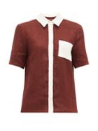 Matchesfashion.com Staud - Contrast Panel Linen Shirt - Womens - Brown