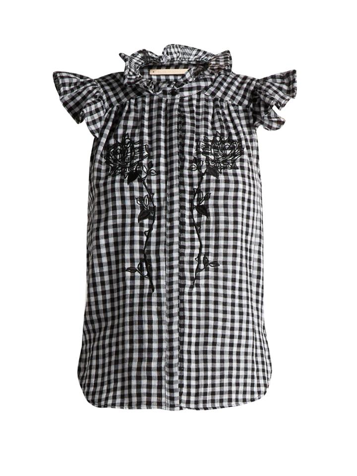 Bliss And Mischief Rose-embroidered Gingham Cotton Top