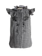 Bliss And Mischief Rose-embroidered Gingham Cotton Top