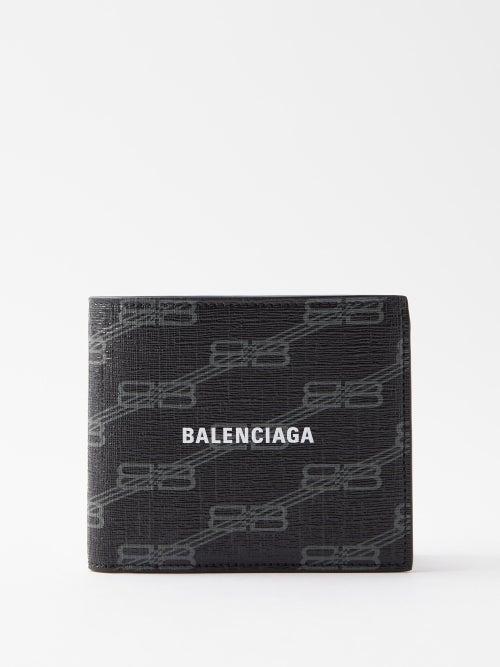 Balenciaga - Cash Logo-print Textured-leather Bi-fold Wallet - Mens - Black Grey