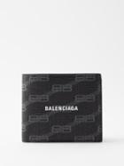 Balenciaga - Cash Logo-print Textured-leather Bi-fold Wallet - Mens - Black Grey
