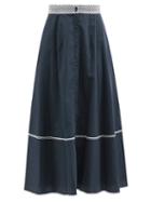 Erdem - Mervyn Lace-trim Dotted-poplin Midi Skirt - Womens - Navy White