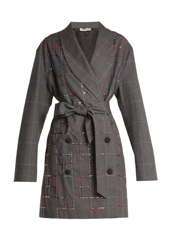 Attico Violet Double-breasted Checked Cotton Jacket