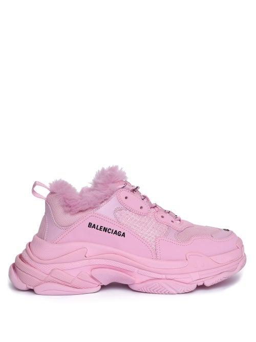 Balenciaga - Triple S Faux-fur Lined Faux-leather Trainers - Womens - Pink