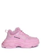 Balenciaga - Triple S Faux-fur Lined Faux-leather Trainers - Womens - Pink