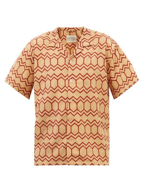 Harago - Geometric Block-print Cotton Shirt - Mens - Beige Multi