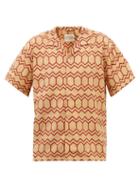 Harago - Geometric Block-print Cotton Shirt - Mens - Beige Multi