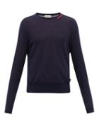 Matchesfashion.com Moncler - Neckline-intarsia Cotton Sweater - Mens - Navy