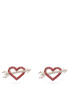 Matchesfashion.com Art School - Heart & Arrow Crystal-embellished Clip Earrings - Womens - Red