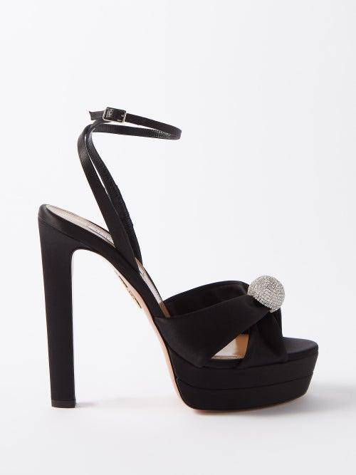 Aquazzura - Yes Darling Plateau 130 Satin Sandals - Womens - Black