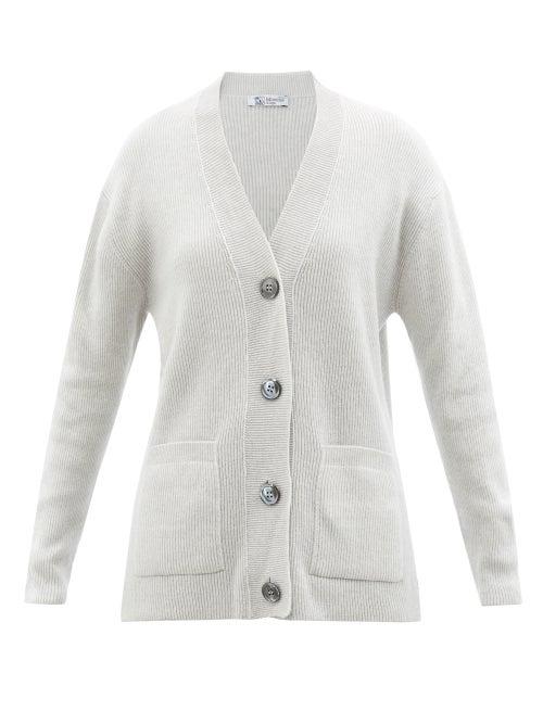Johnstons Of Elgin - V-neck Ribbed Cashmere Cardigan - Womens - Grey