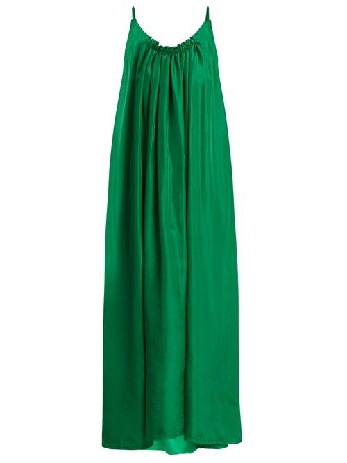 Matchesfashion.com Loup Charmant - Gather Scoop Back Silk Georgette Dress - Womens - Green