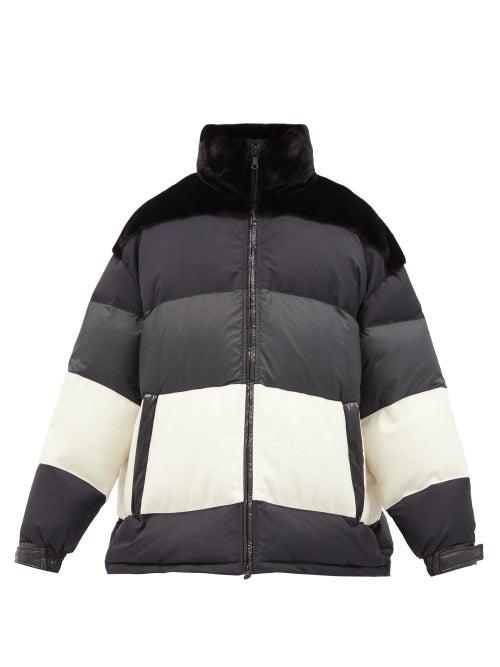 Matchesfashion.com Valentino Garavani - Faux Shearling-trim Quilted Down Jacket - Mens - Blue Multi