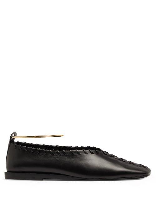 Ladies Shoes Jil Sander - Whipstitched Square-toe Leather Flats - Womens - Black