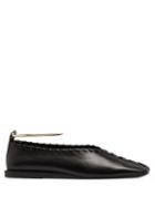 Ladies Shoes Jil Sander - Whipstitched Square-toe Leather Flats - Womens - Black