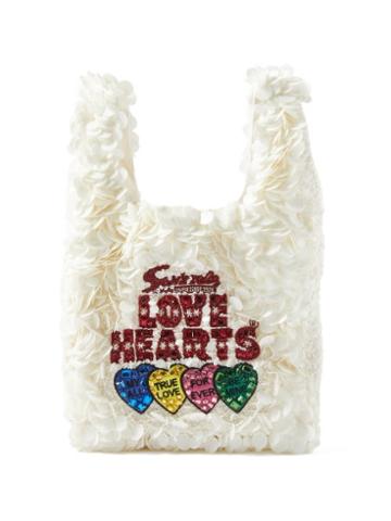 Anya Hindmarch - Love Hearts Sequinned Satin Tote Bag - Womens - White Multi
