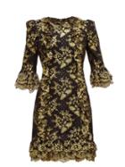 Matchesfashion.com The Vampire's Wife - Cate Metallic Fil Coup Silk And Lace Mini Dress - Womens - Black Gold