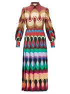Matchesfashion.com Gucci - Pleated Wave Print Silk Satin Dress - Womens - Burgundy Multi