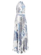 Matchesfashion.com Raquel Diniz - Giovanna Floral-print Silk-satin Maxi Dress - Womens - Blue White