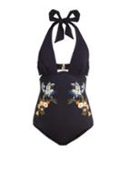 Matchesfashion.com Stella Mccartney - Floral Embroidered Underwired Swimsuit - Womens - Navy Multi