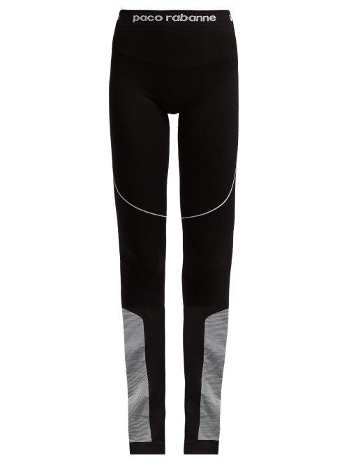 Matchesfashion.com Paco Rabanne - Logo Jacquard Waistband Leggings - Womens - Black White