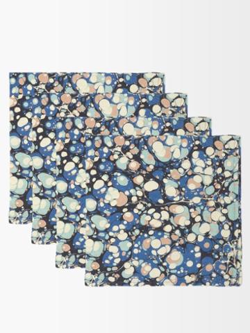Summerill & Bishop - X Matchesfashion Set Of Four Marbled-print Napkins - Blue Multi