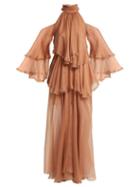 Matchesfashion.com Maria Lucia Hohan - Oksanna Halterneck Silk Mousseline Gown - Womens - Nude