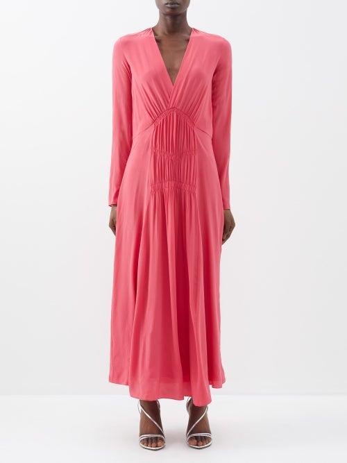 Isabel Marant - Nemalia V-neck Crepe De Chine Midi Dress - Womens - Mid Pink