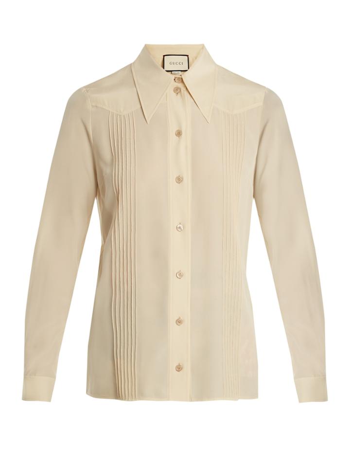 Gucci Pintuck-detail Silk Crepe De Chine Shirt